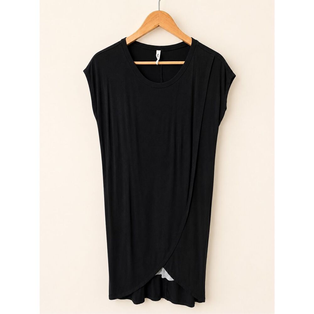 Hello Miz Black Wrap Front Dress Medium Asymmetrical Layered Stretch Lagenlook